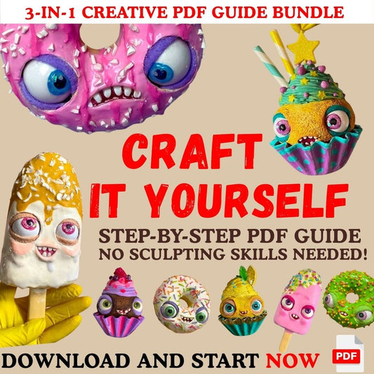 Creative papier-mâché – step-by-step PDF guide bundle to make donuts, cupcakes and ice creams with no sculpting skills needed
