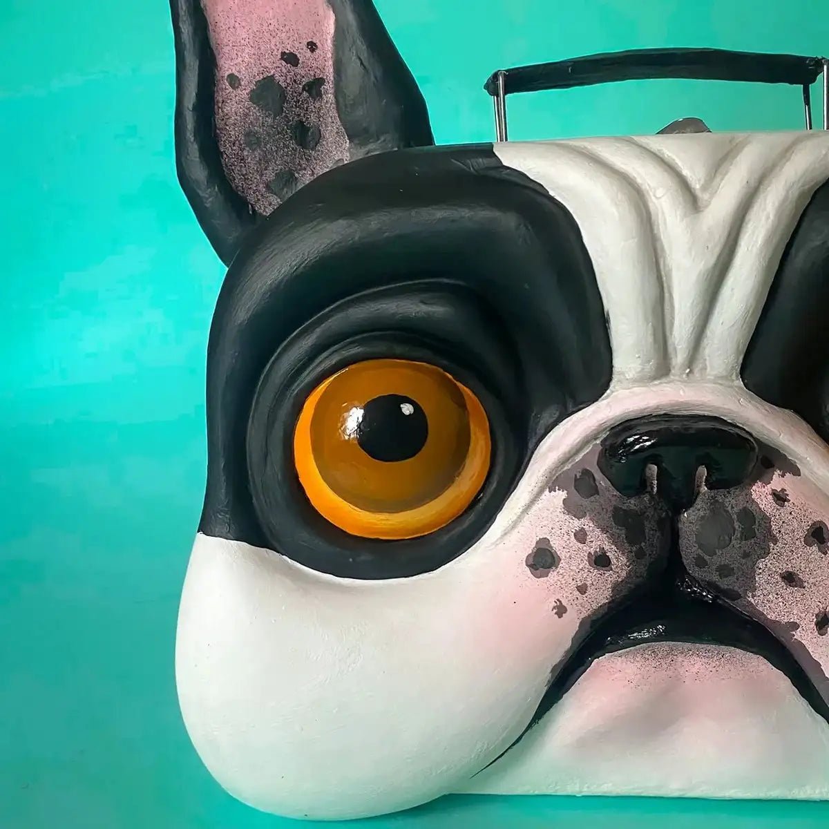 Close-up of bulldog's sculpted muzzle and detailed painting
