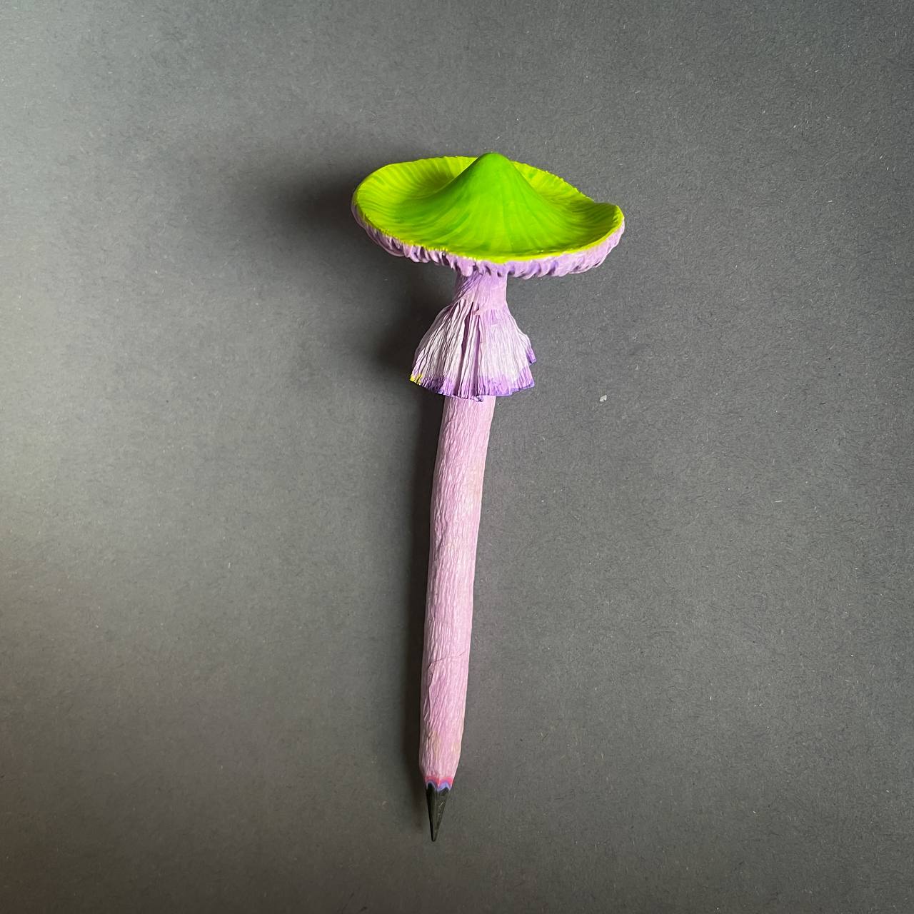 Pink mushroom pencil in ceramic pot – papier-mâché desk decor with fantasy woodland design