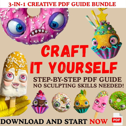 Creative papier-mâché – step-by-step PDF guide bundle to make donuts, cupcakes and ice creams with no sculpting skills needed