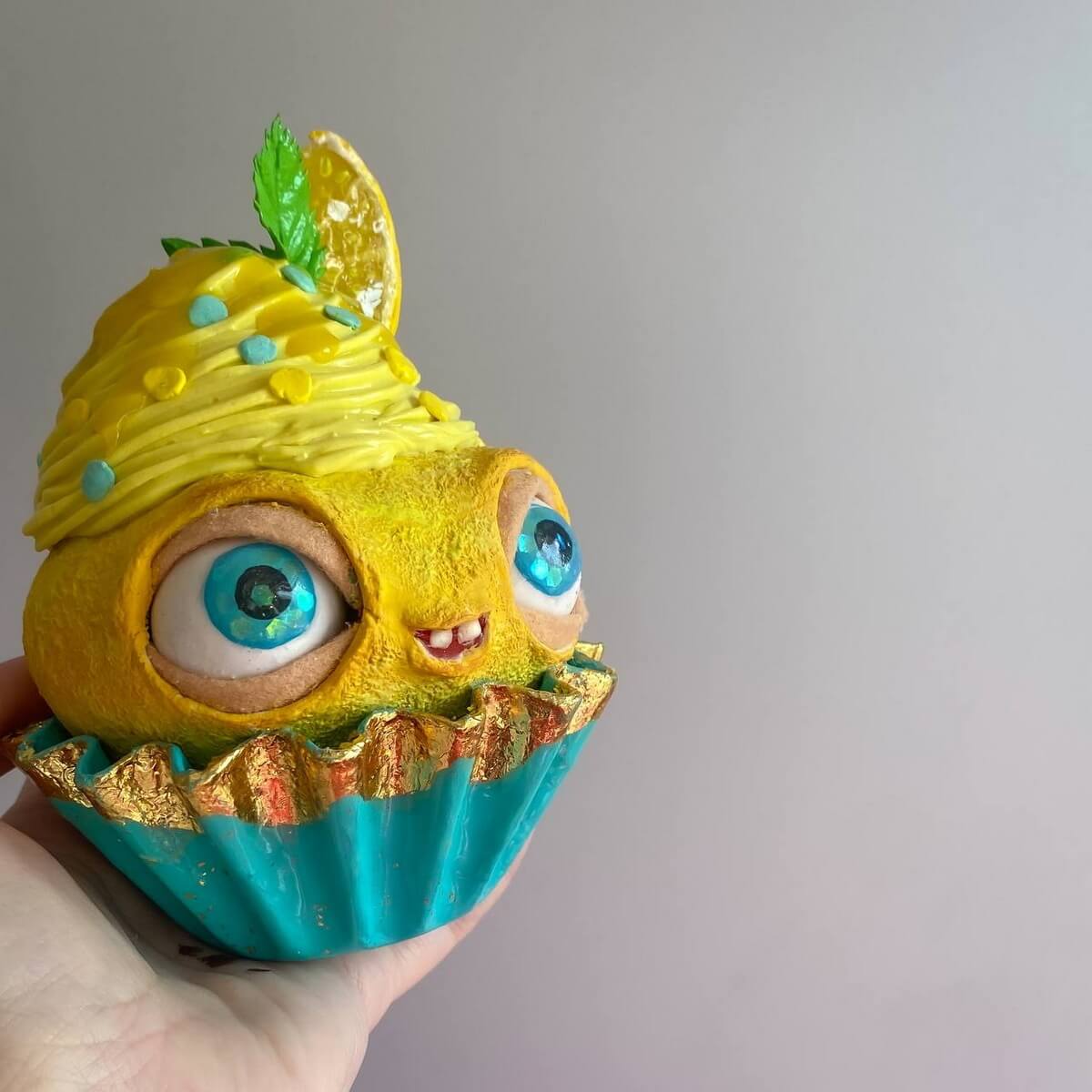 Lemon Cupcake – Papier-Mâché with Moving Eyes 🍋✨