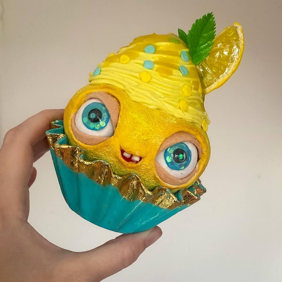 Lemon Cupcake – Papier-Mâché with Moving Eyes 🍋✨