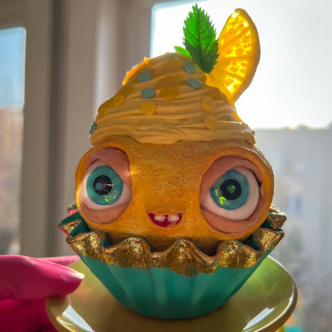 Lemon Cupcake – Papier-Mâché with Moving Eyes 🍋✨