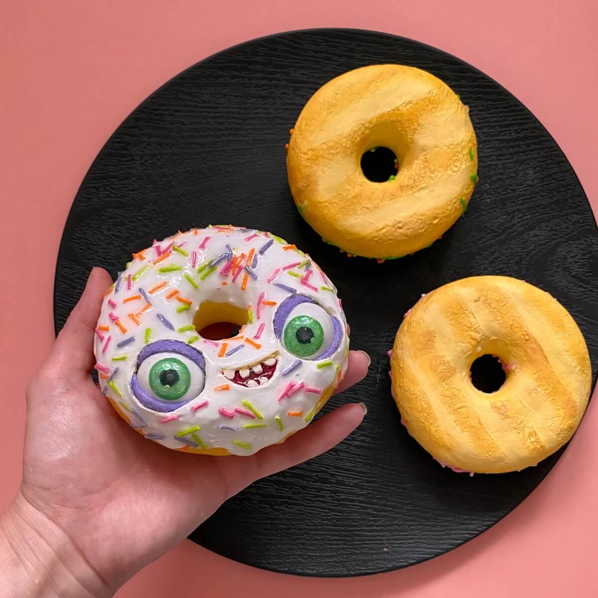 White Donut – Papier-Mâché with Moving Eyes 🍩✨