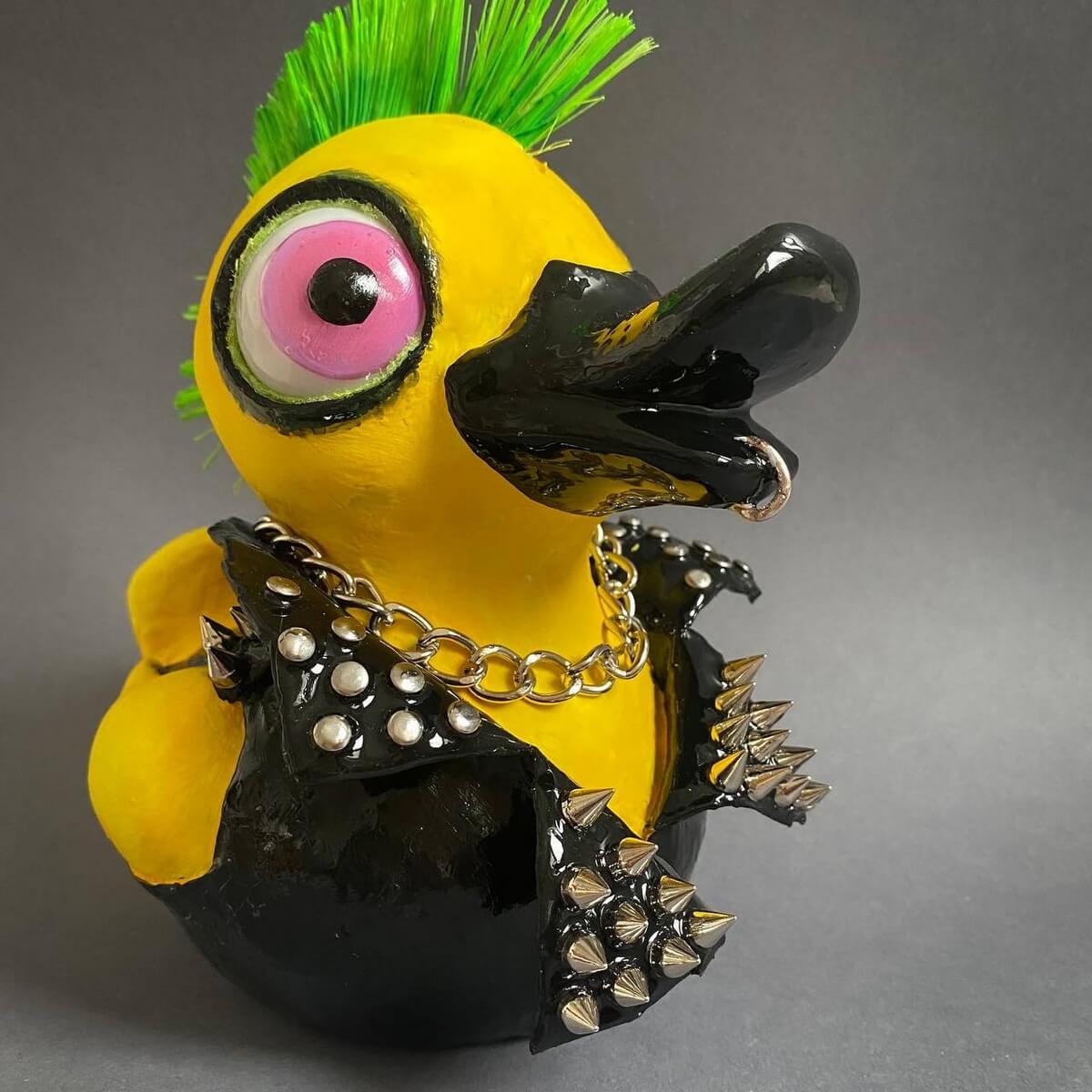 Punk Duck – Papier-Mâché with Moving Eyes 🦆🤘