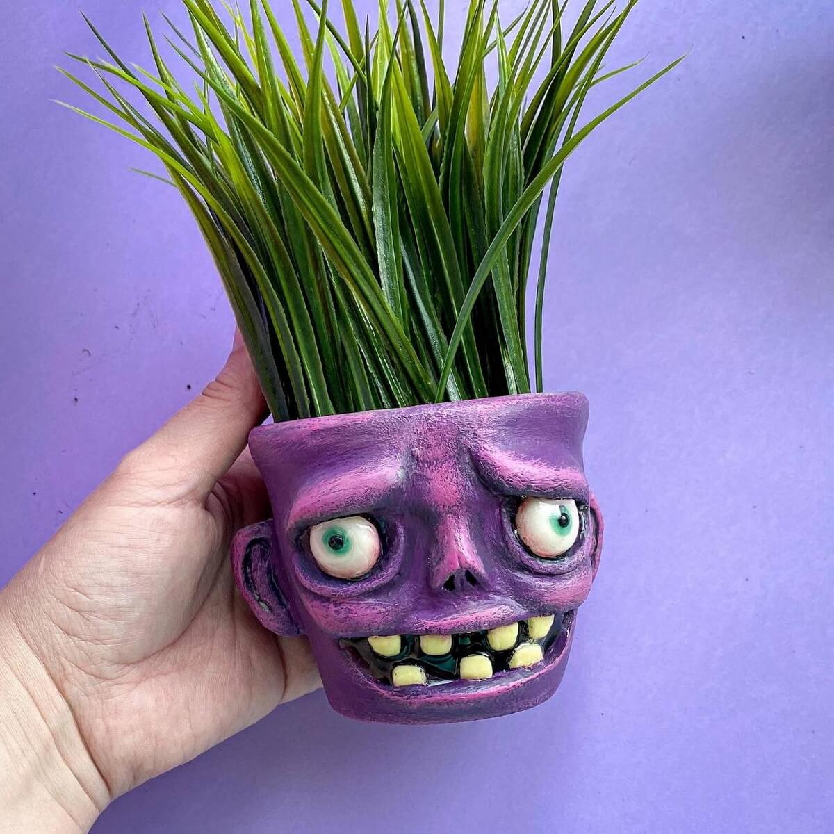 horror succulent planter Papier-Mâché Monster Pot – Spooky Handmade Planter – Creative Kamelkova