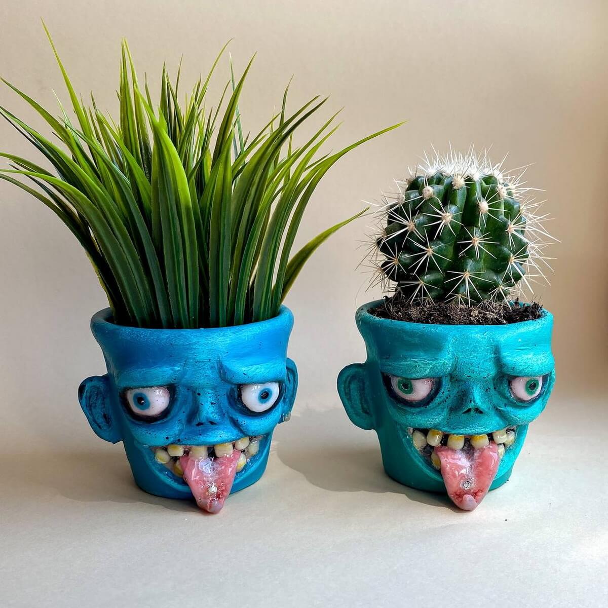 paper mache plant pots Papier-Mâché Monster Pot – Spooky Handmade Planter – Creative Kamelkova