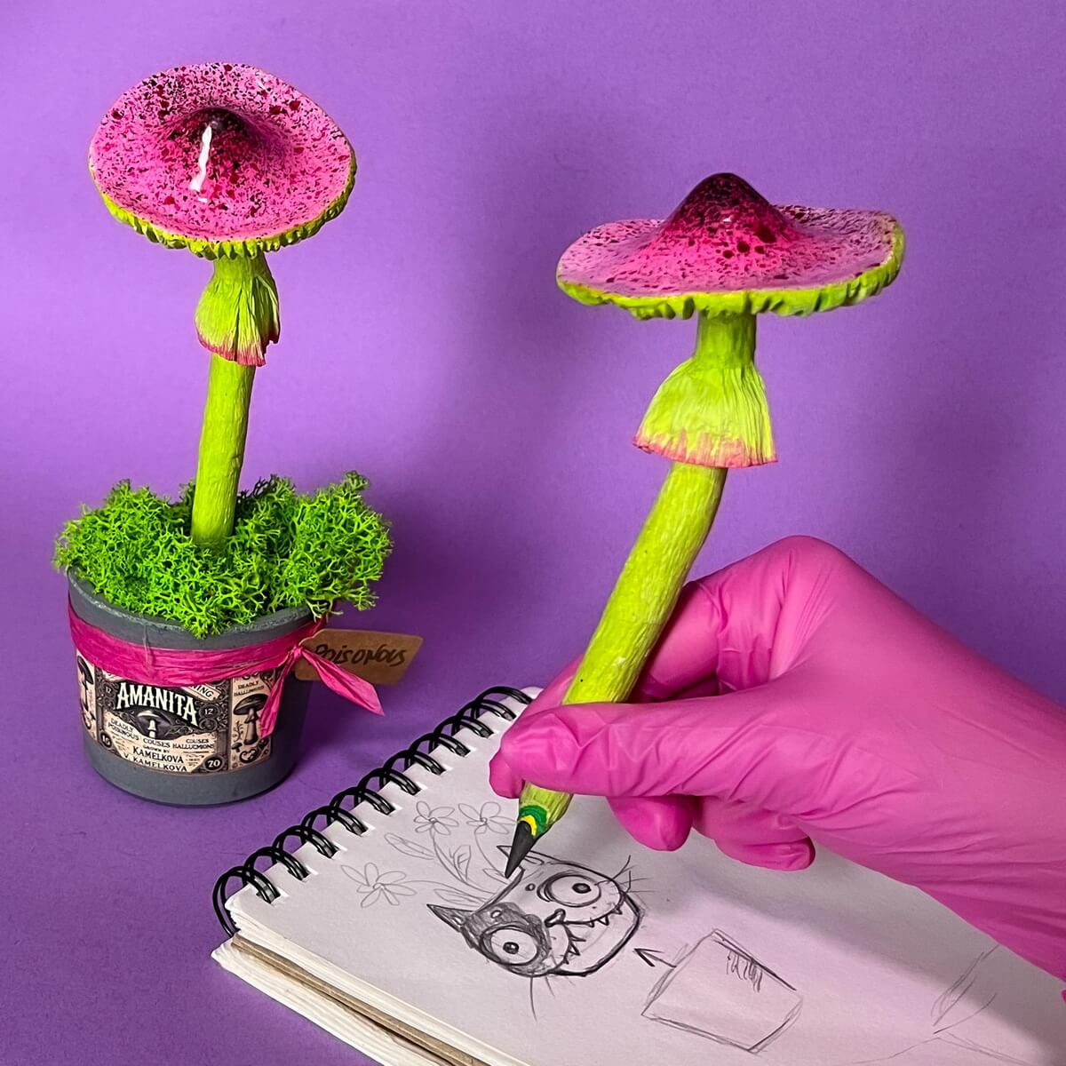 Mushroom Toadstool Pencil pink, turquoise (different color, shape and set)