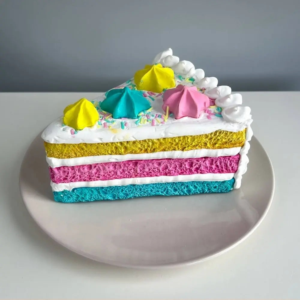 Finished colorful meringue cake slice box handmade realistic dessert design