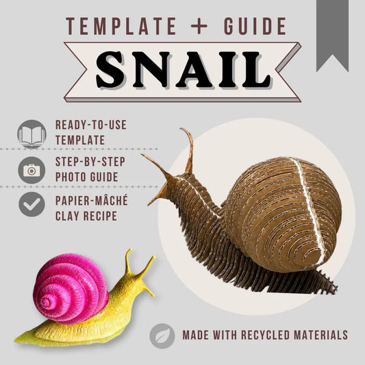 DIY papier-mâché snail guide with printable cardboard frame template