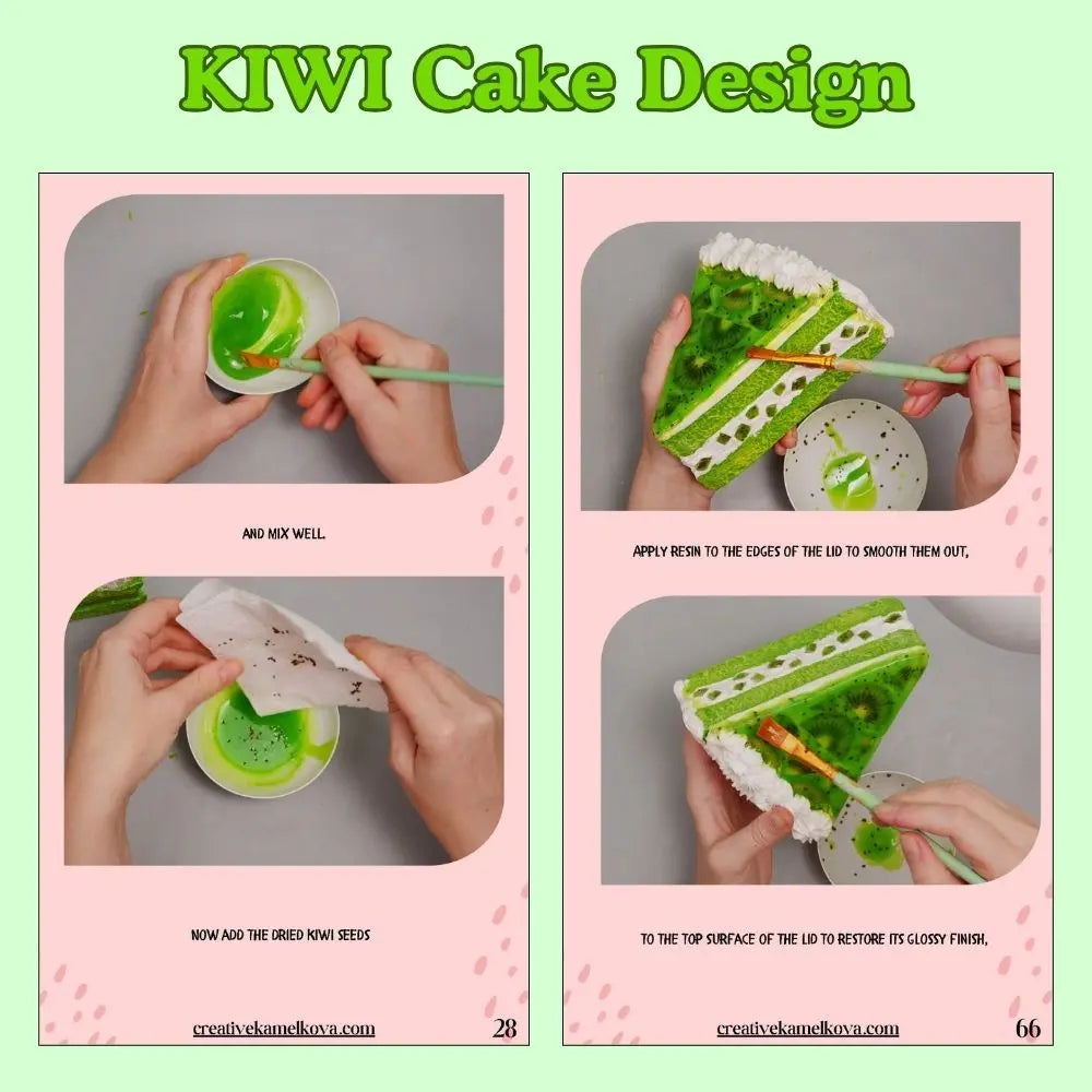 Kiwi cake slice box with realistic fruit texture DIY tutorial steps
