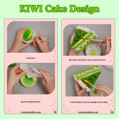 Kiwi cake slice box with realistic fruit texture DIY tutorial steps