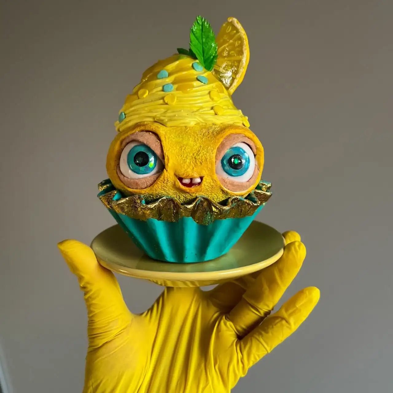 Close-up of lemon cupcake sculpture – playful handmade art
