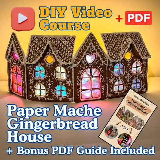 Clean templates and cutting process for paper mache gingerbread house, precise shapes and smooth edges