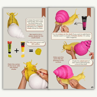 Step-by-step instructions for painting a handmade papier-mâché snail