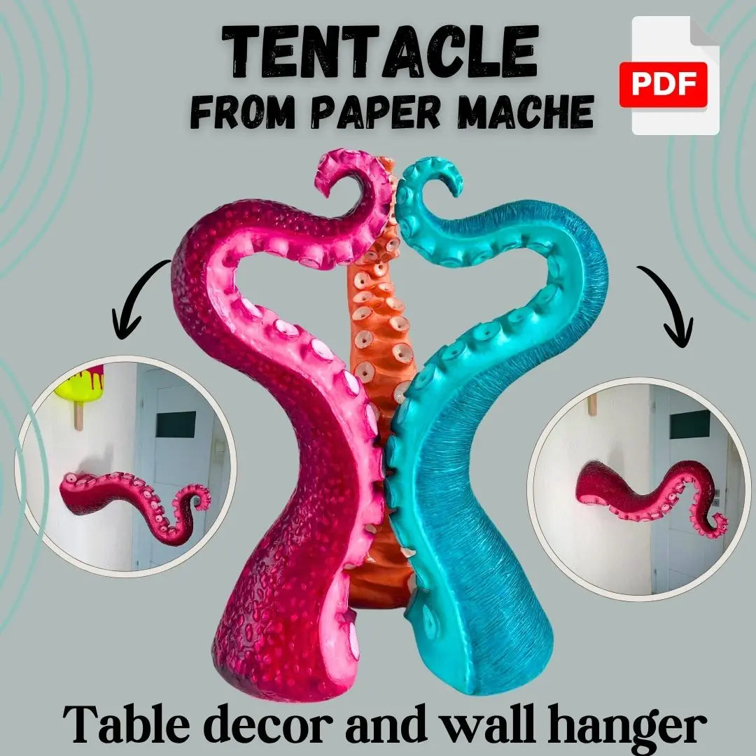 papier mache tentacle PDF guide with template for wall hook and decor project