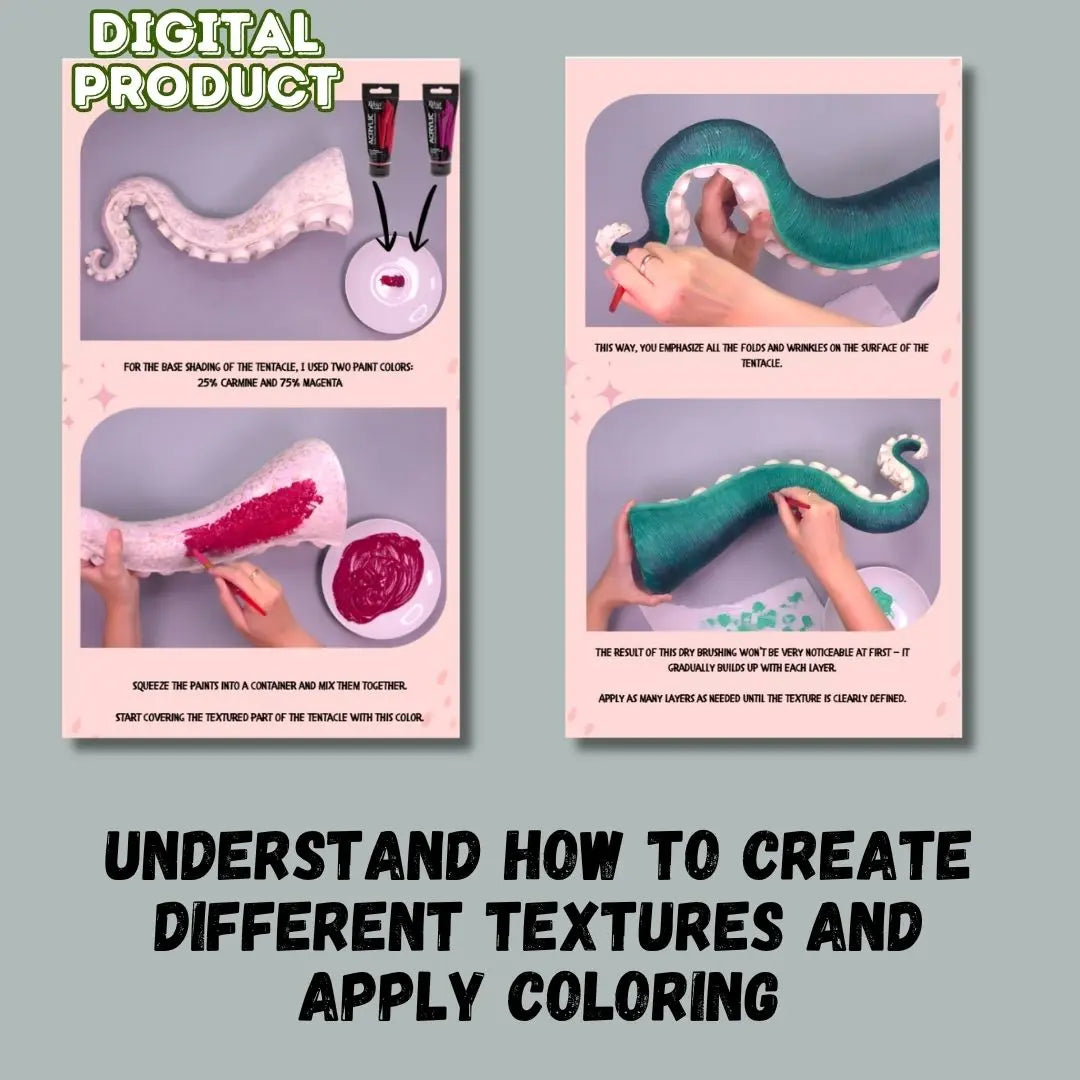 papier mache tentacle texture creation and painting process DIY PDF guide