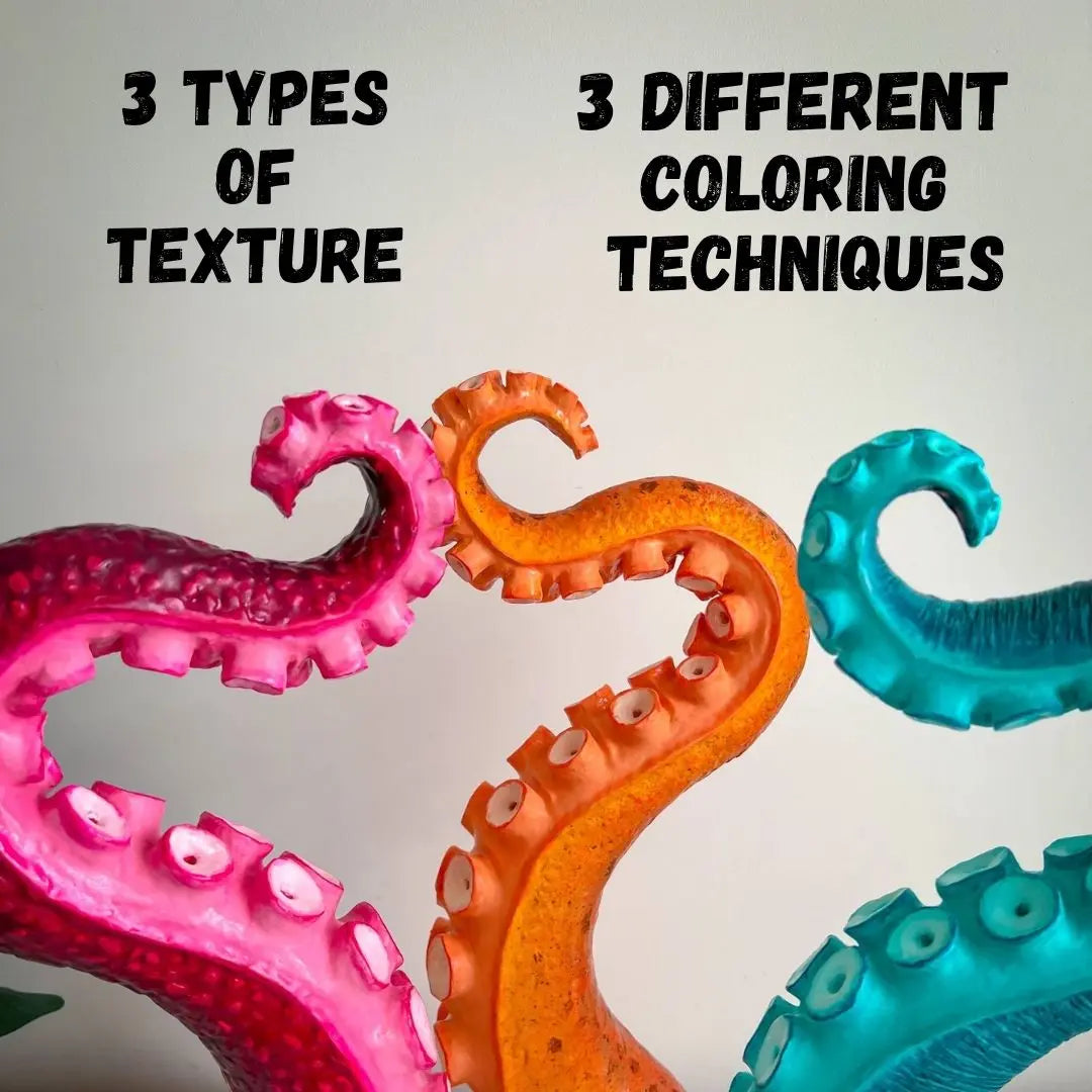 papier mache tentacle 3 texture styles red orange blue DIY craft tutorial