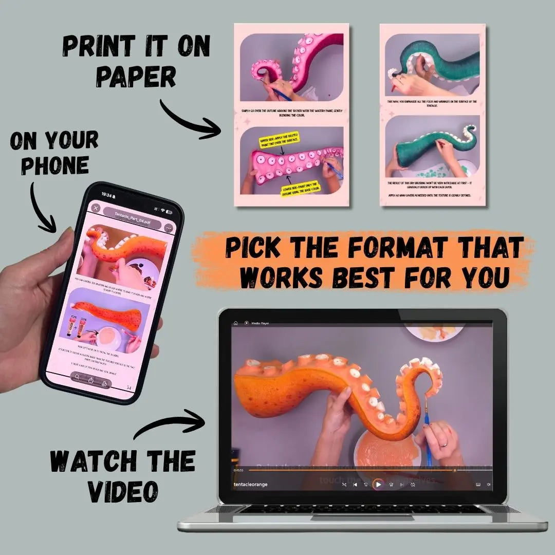 papier mache tentacle video course and PDF guide step by step tutorial format