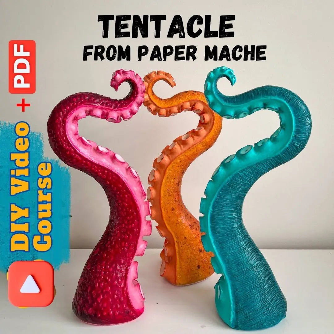 papier mache tentacle video course with 3 textures DIY wall hook tutorial with PDF template