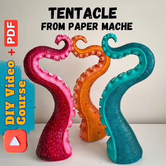 papier mache tentacle video course with 3 textures DIY wall hook tutorial with PDF template