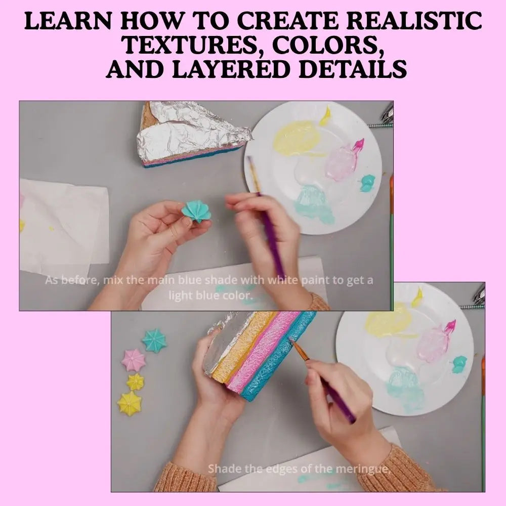 how to create realistic cake textures and colors using painting techniques for fake dessert craft